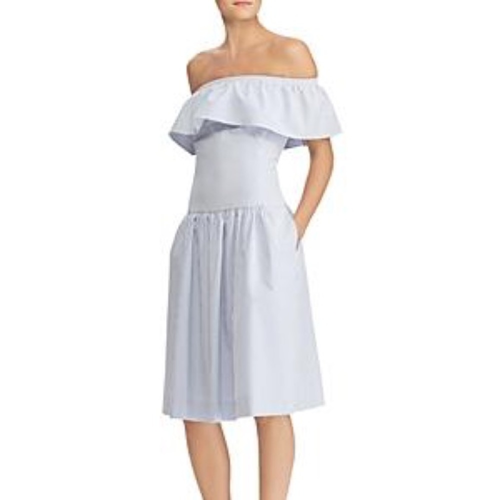 RALPH LAUREN Striped Off-the-shoulder Dress